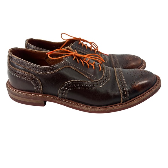 Allen Edmonds Strandmok Men 10.5 Brown Leather Oxford Brogue Danite Orange Laces - Picture 1 of 9